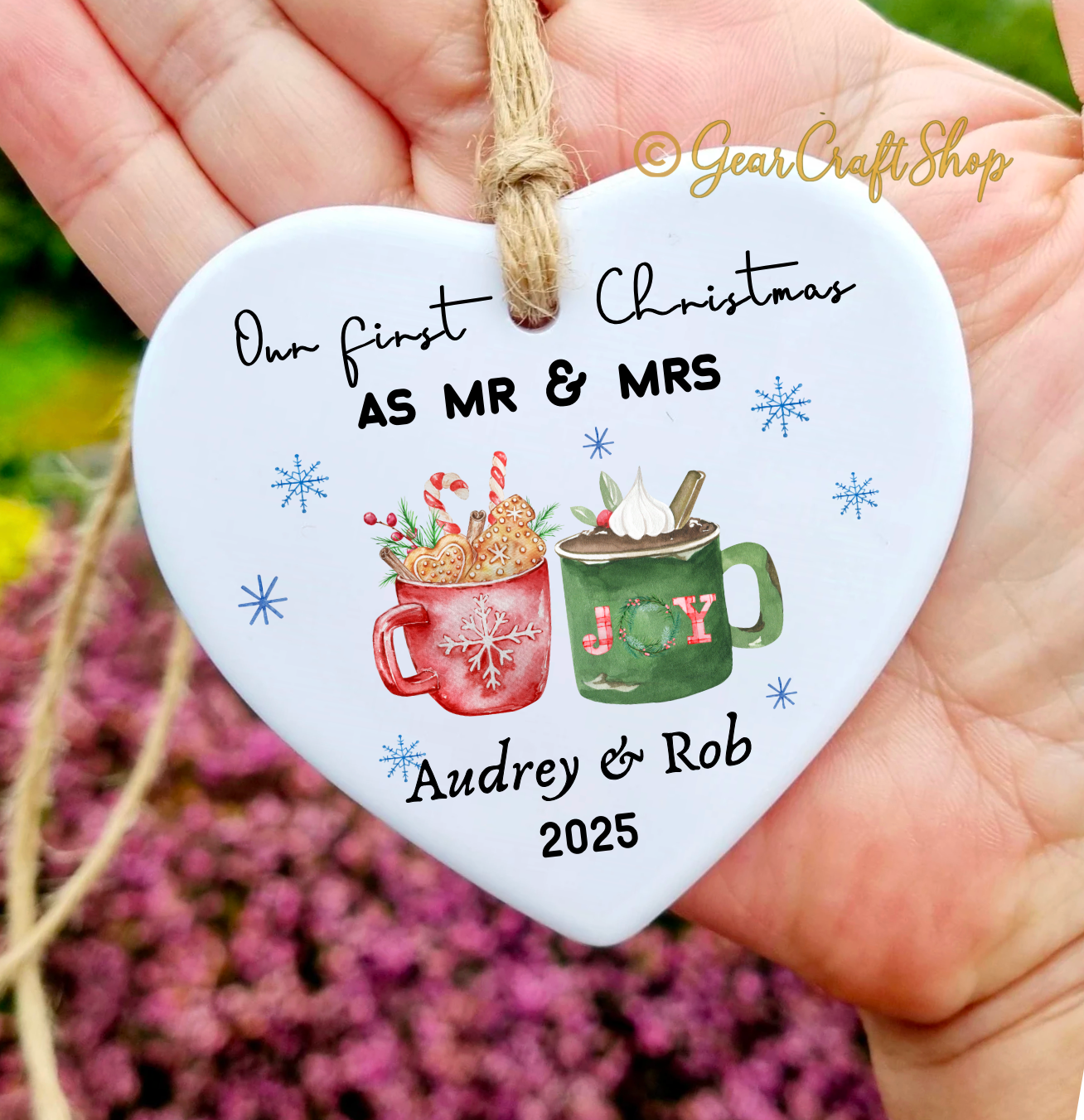 Custom heart Christmas Ornament - Personalized Mr & Mrs & Text