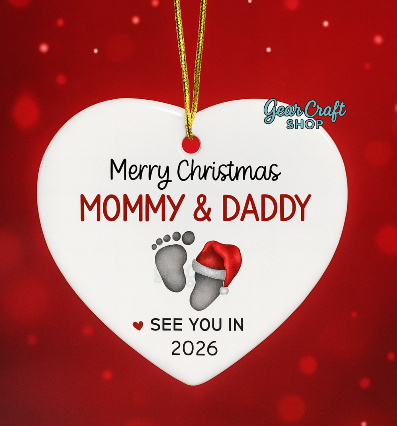 Personalized Heart Christmas Ornament - Pregnancy Announcement Baby Footprints