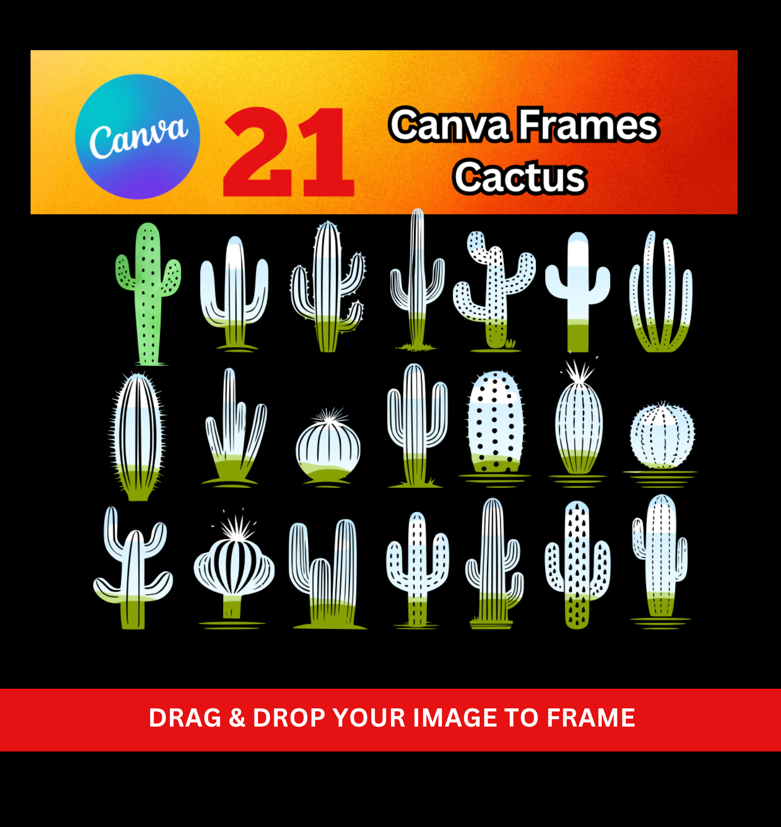 Canva Frame – Cactus Shape for Western & Boho Designs