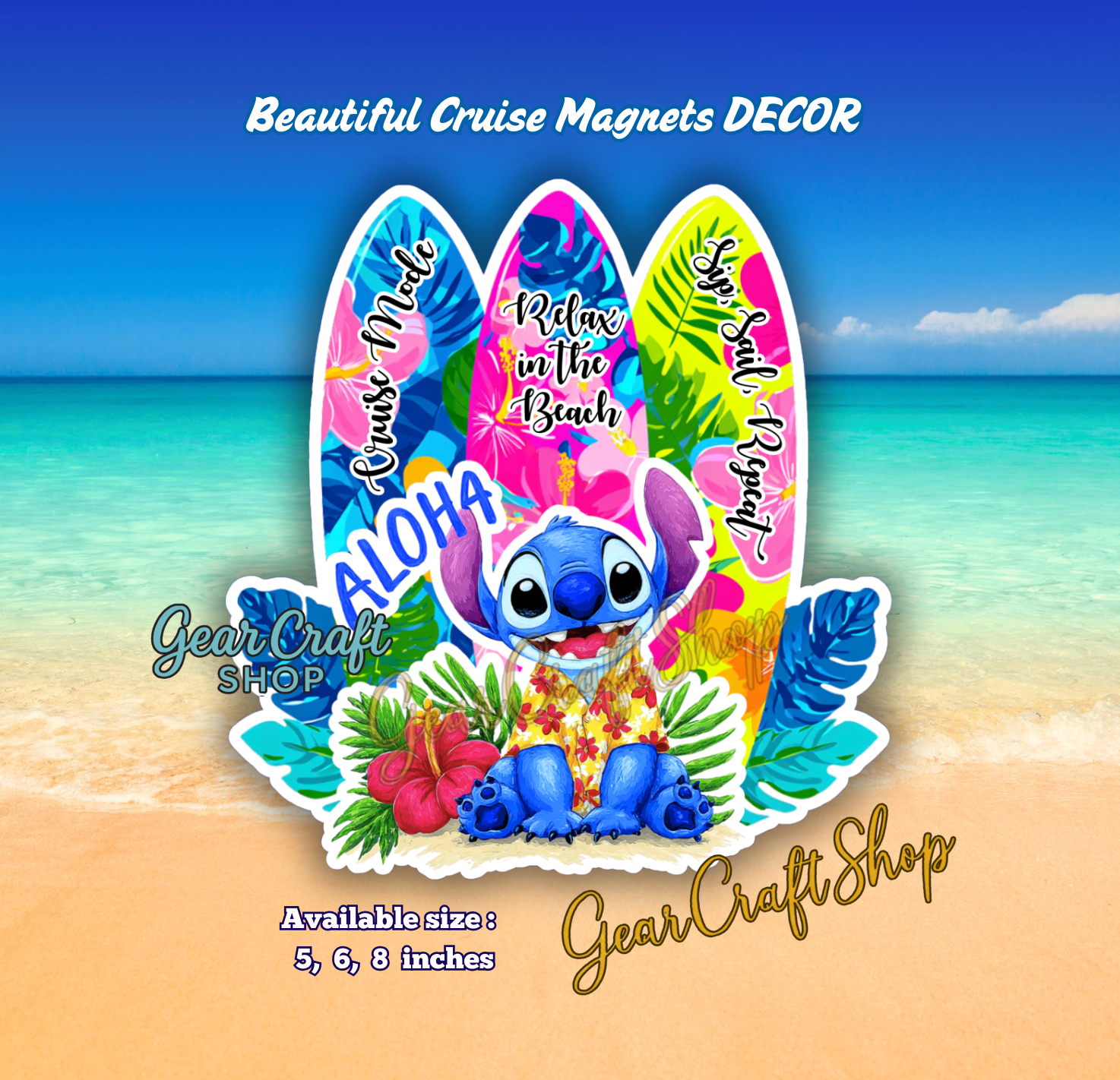 Stitch Surfing Vacation Cruise Door Magnet