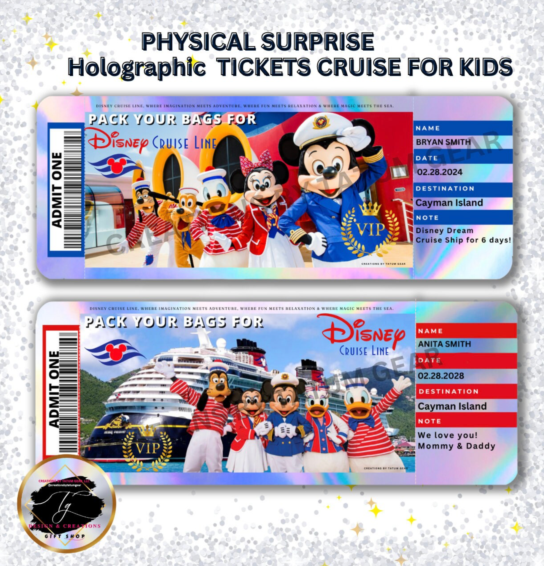 ⚓ Magical Cruise Surprise Christmas Ticket – Holographic Family Reveal Gift