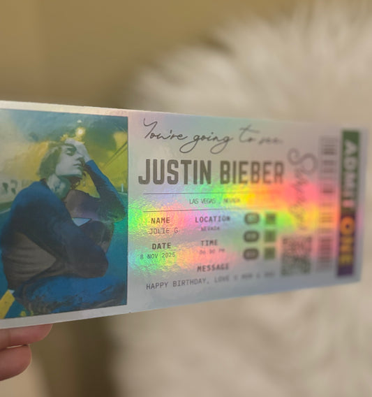 Holographic Concert Surprise Ticket – Justin Bieber Style or Any Artist