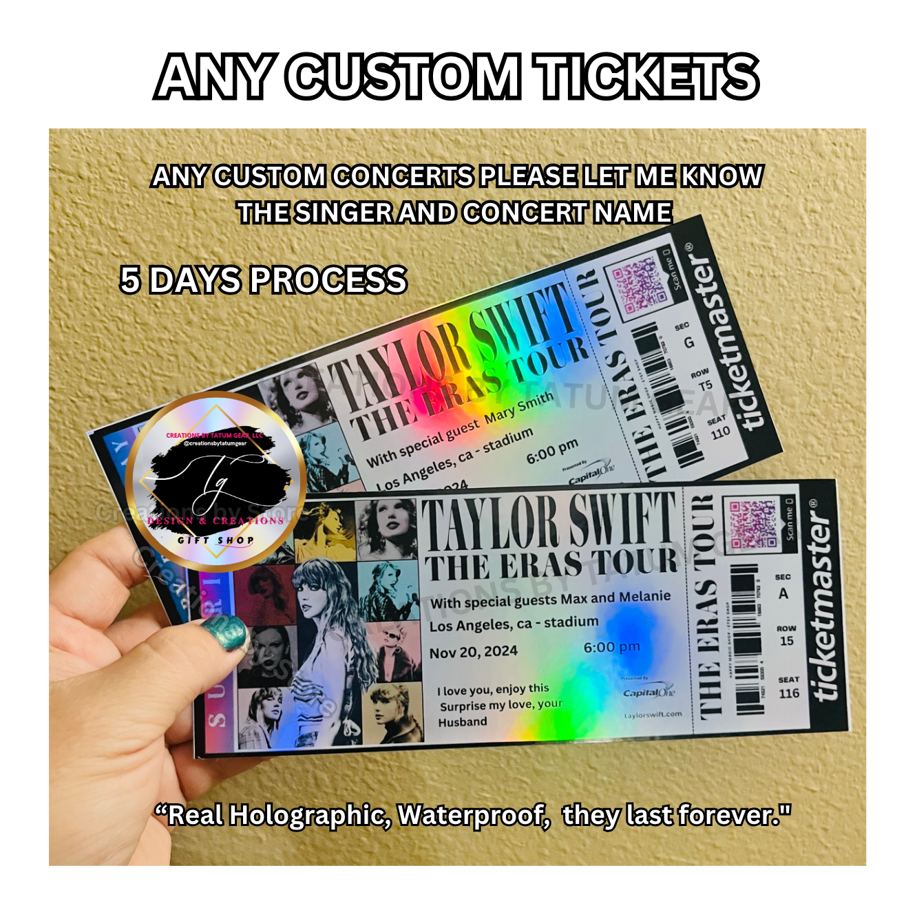AMAZING STUNNING PHYSICAL SURPRISE TICKETS CONCERTS HOLOGRAPHIC!