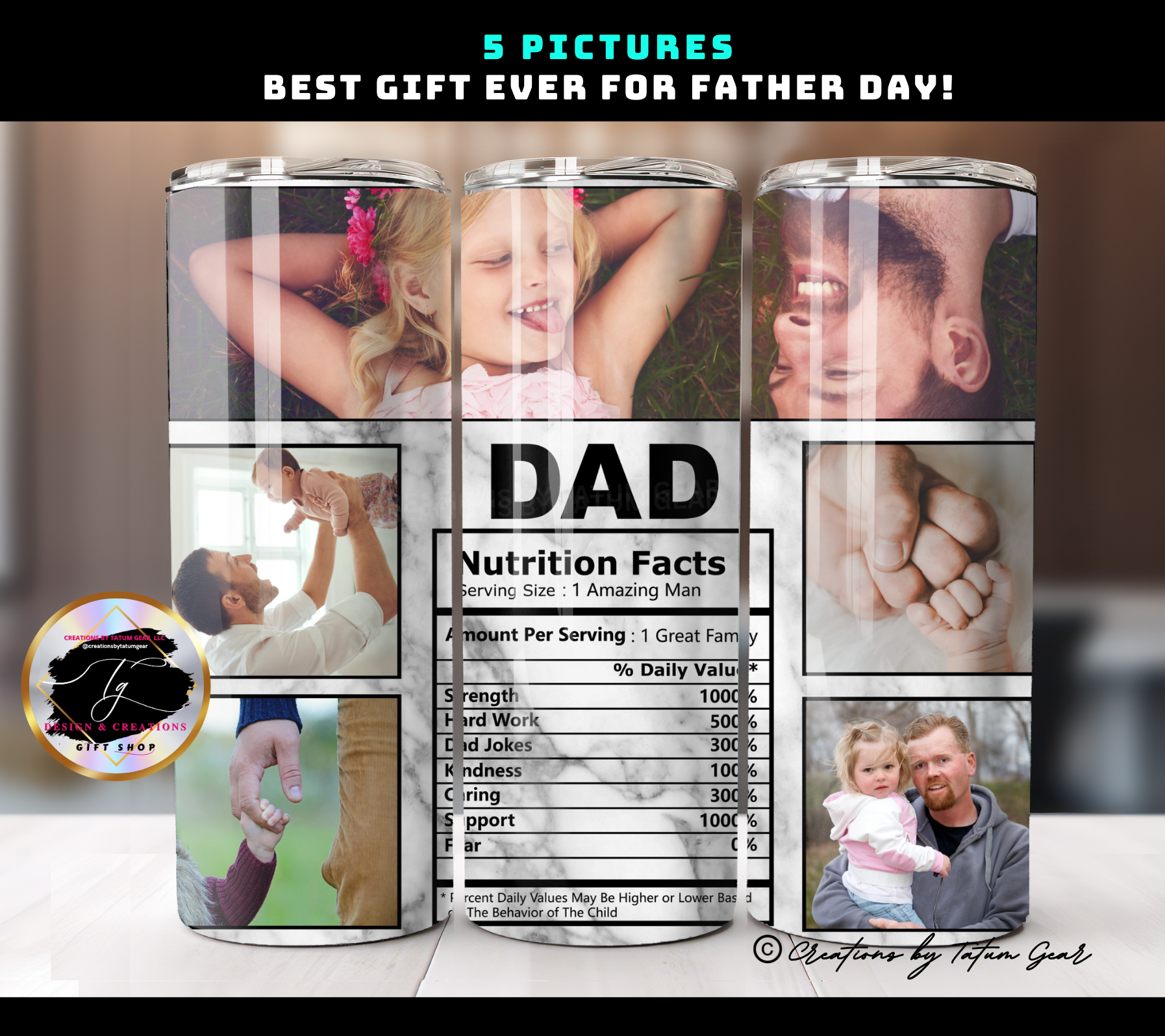 Custom 5-Photo Dad Tumbler - 20oz Father's Day Keepsake