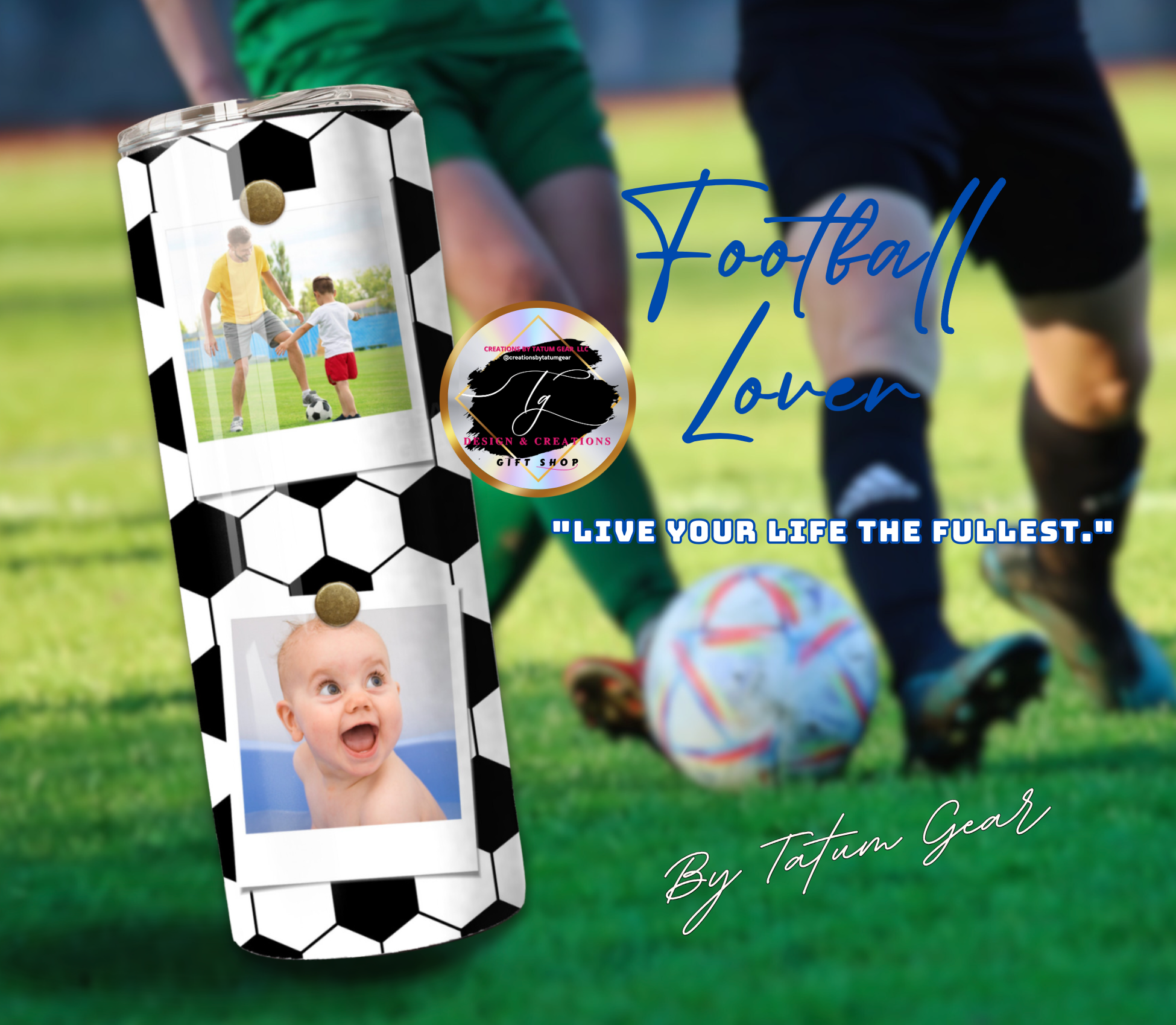 Custom 6-Photo Football Tumbler - 20oz Sports Gift