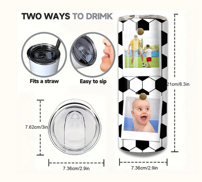 Custom 6-Photo Football Tumbler - 20oz Sports Gift