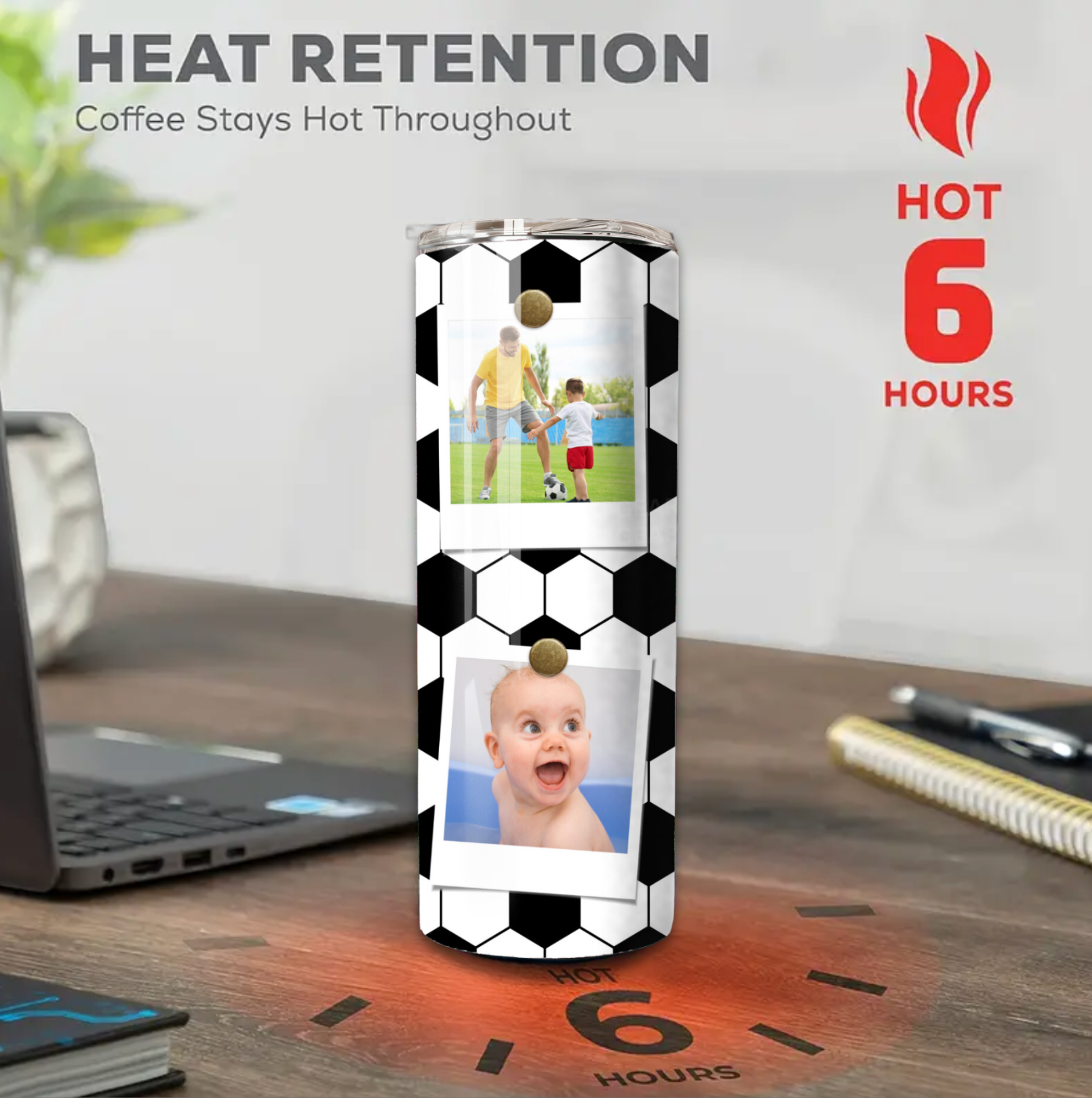 Custom 6-Photo Football Tumbler - 20oz Sports Gift