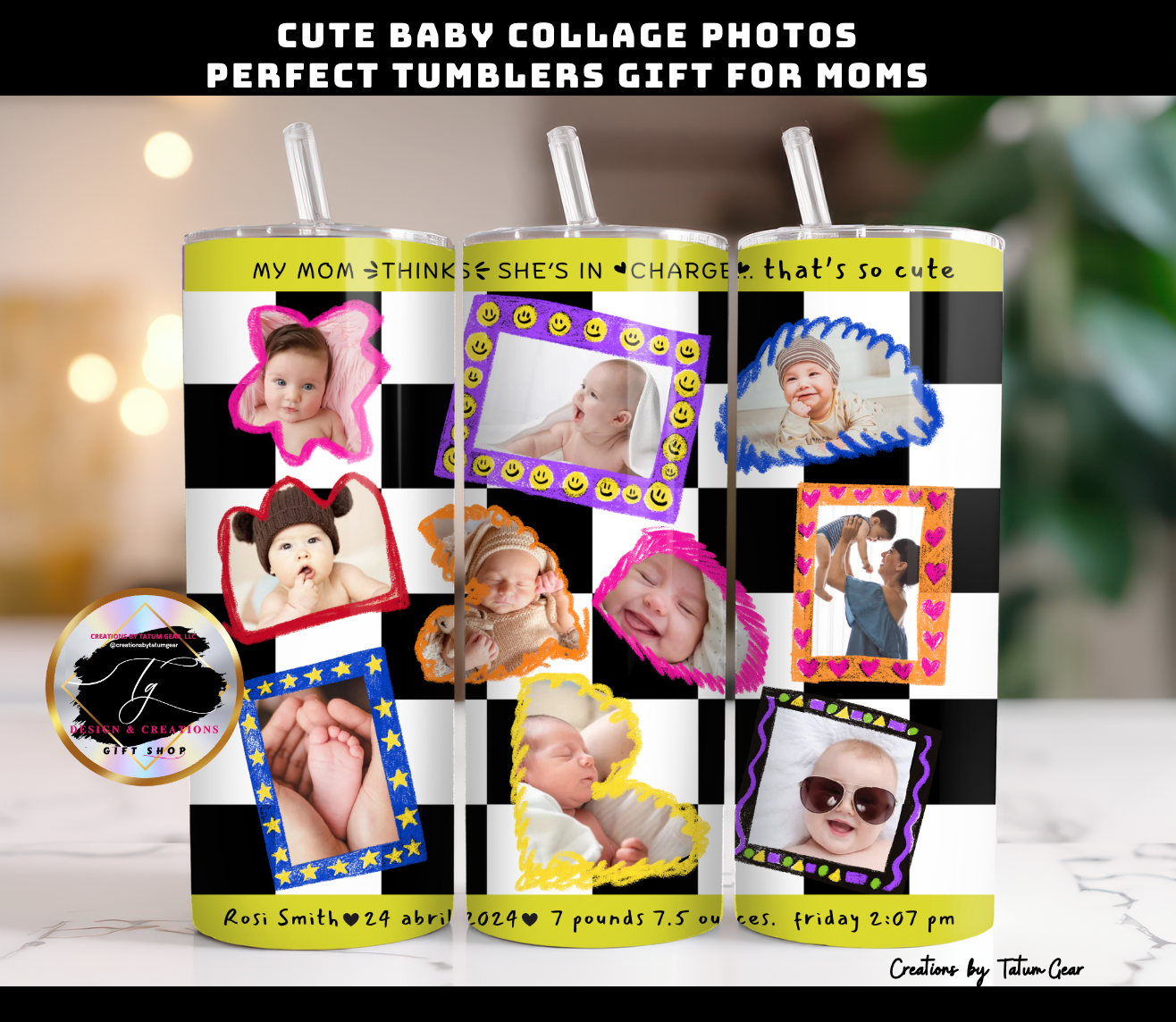 Custom 10-Photo Baby Tumbler - 20oz Mother's Day Gift
