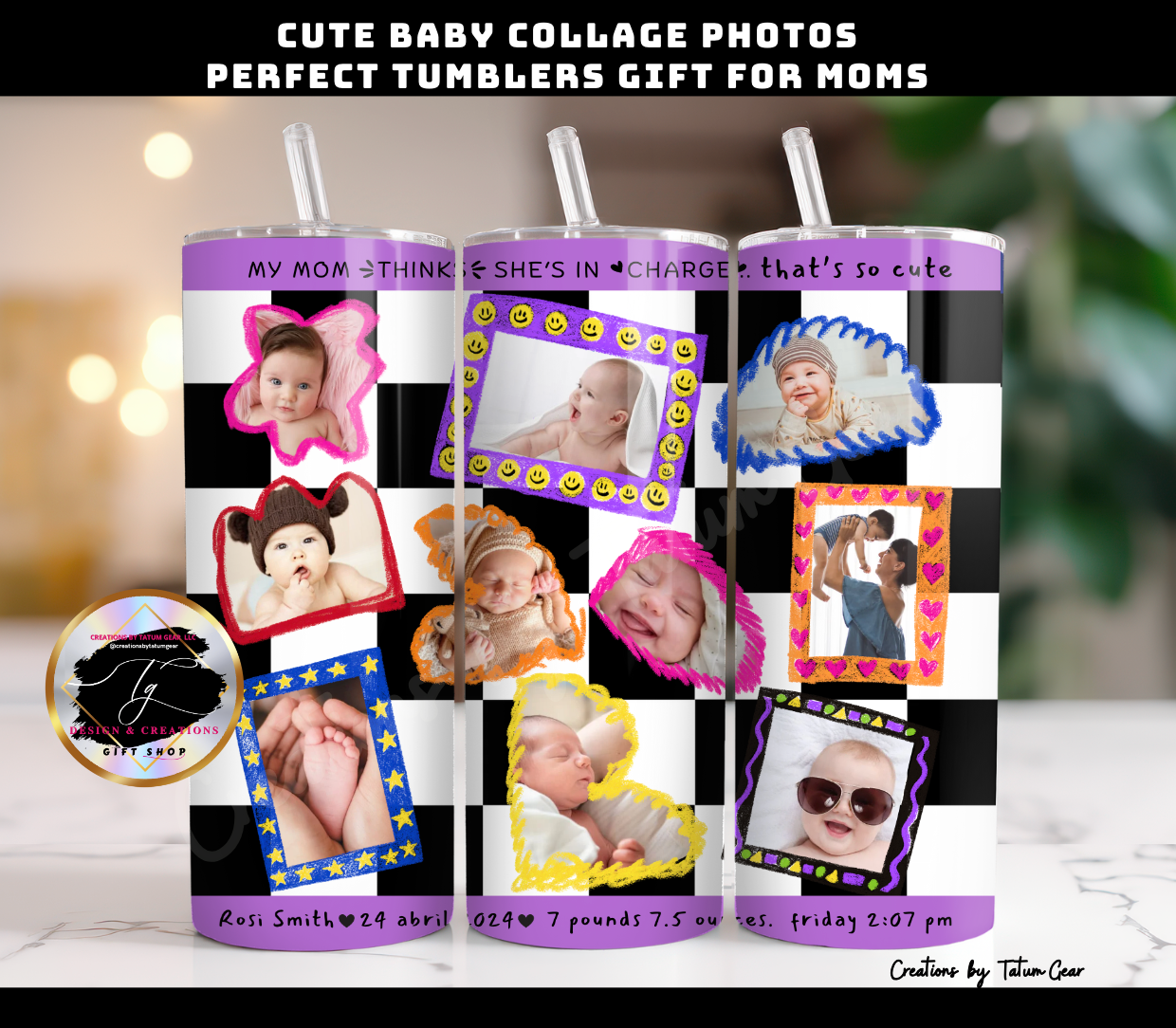 Custom 10-Photo Baby Tumbler - 20oz Mother's Day Gift