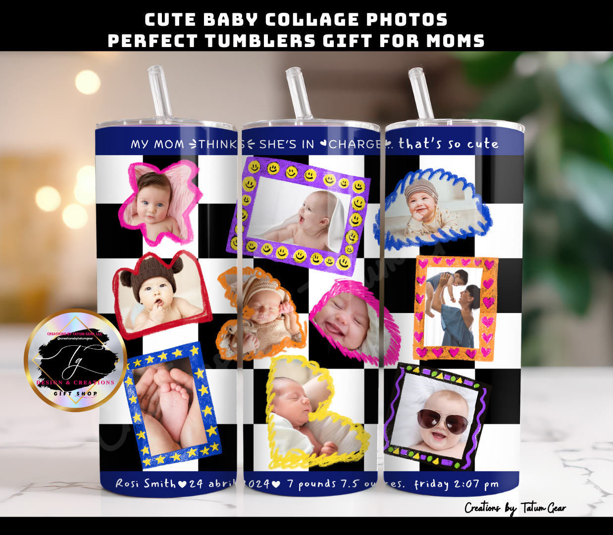 Custom 10-Photo Baby Tumbler - 20oz Mother's Day Gift