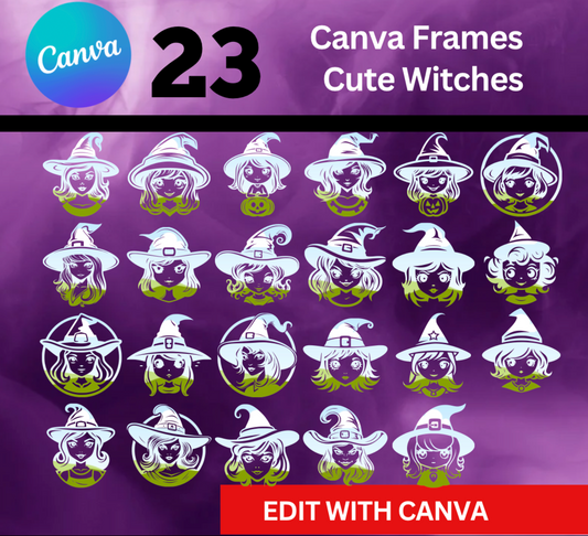 Canva Frames – Cute Witches | Halloween Drag & Drop Design