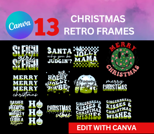 Canva Frames. 13 Christmas Cute Retro Frames