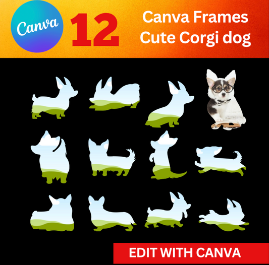Canva Frame – Cute Corgi Dog Shape for Sublimation & Digital Projects