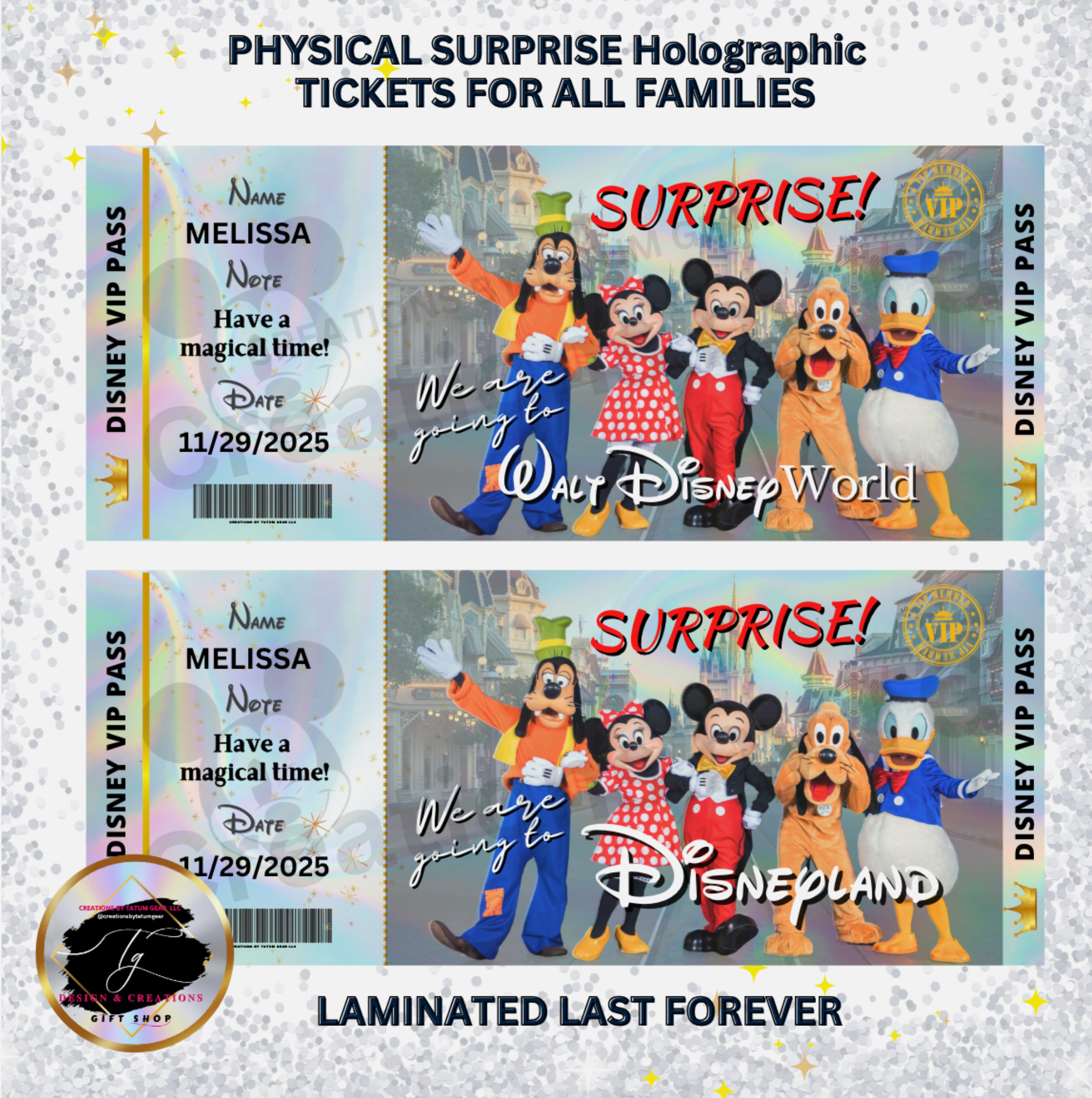 ✨ Premium Holographic Surprise Ticket – Magical Disney Reveal Gift for Kids