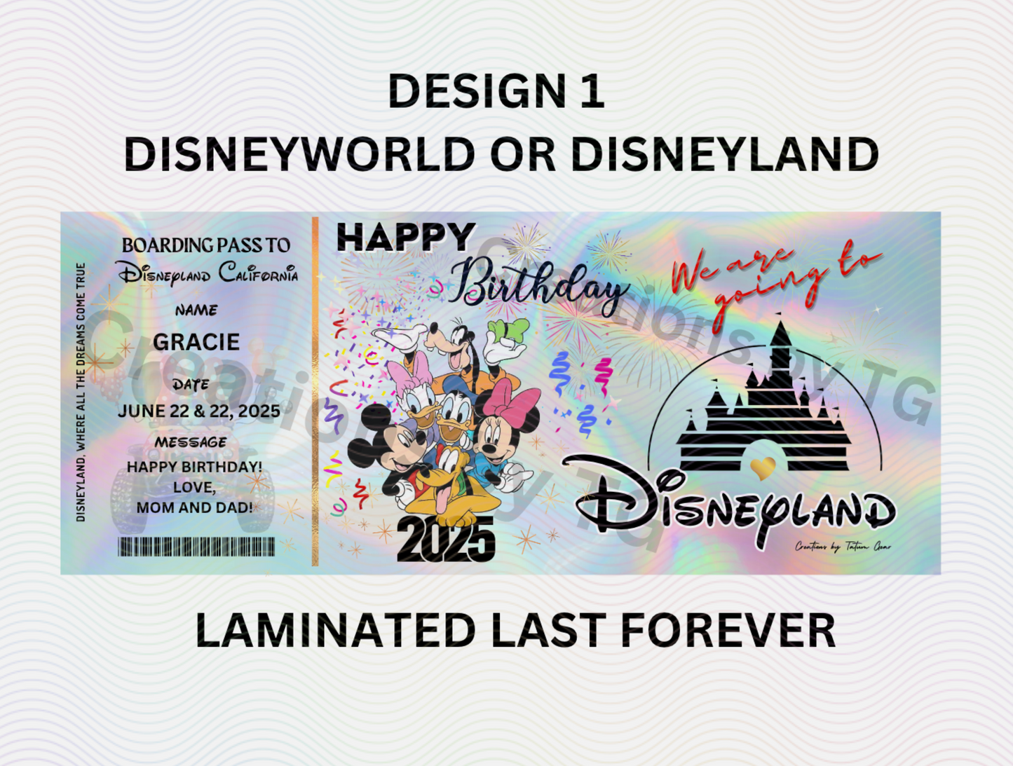 Premium Holographic Birthday Surprise Ticket – Personalized Disney Reveal!