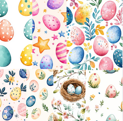 100 Watercolor Easter Eggs Digital Papers – Seamless Spring Pattern Bundle (300 DPI)