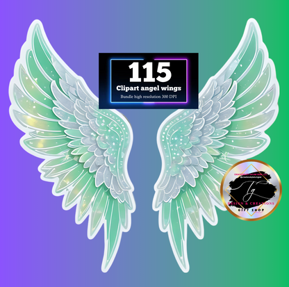 115 Angel Wings Cliparts, Angel Wings PNG, Bundle,  Comercial Use - 300dpi