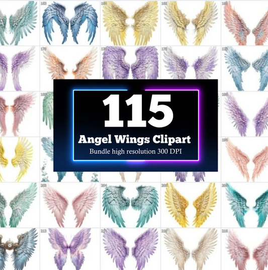 115 Angel Wings Cliparts, Angel Wings PNG, Bundle,  Comercial Use - 300dpi