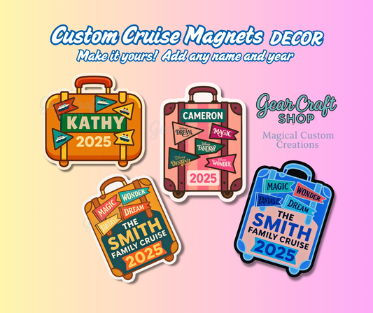 Custom Cruise Suitcase Magnet – Personalized Name & Year | Cruise Door, Fridge, Locker Decor