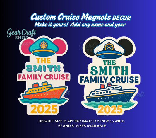 Cute Cruise Door Magnet – Personalized Family Name | 3 Sizes | Disney-Inspired Cruise Decor