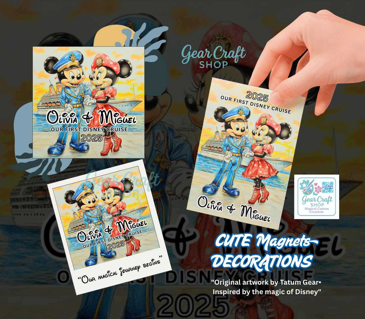 Personalized Disney Cruise Door Magnets – Cute Cruise Keepsake – Set of 1 or 3 – Custom Artwork by Gear Craft Shop