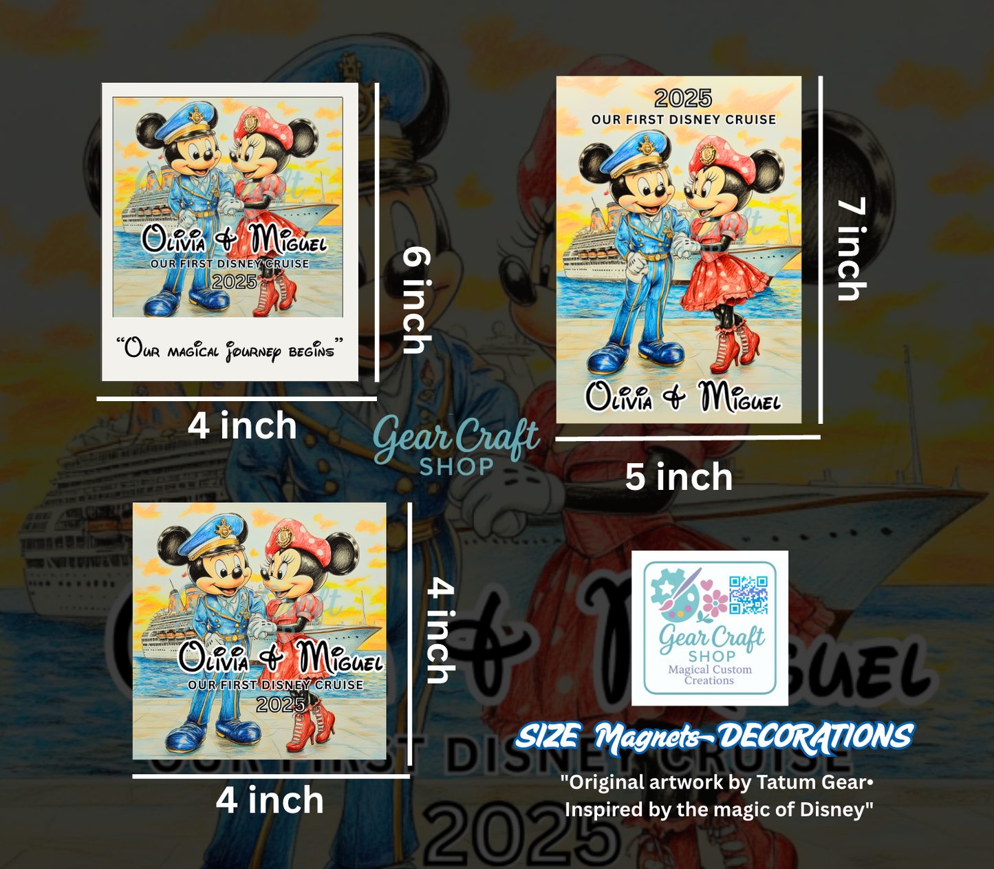 Personalized Disney Cruise Door Magnets – Cute Cruise Keepsake – Set of 1 or 3 – Custom Artwork by Gear Craft Shop