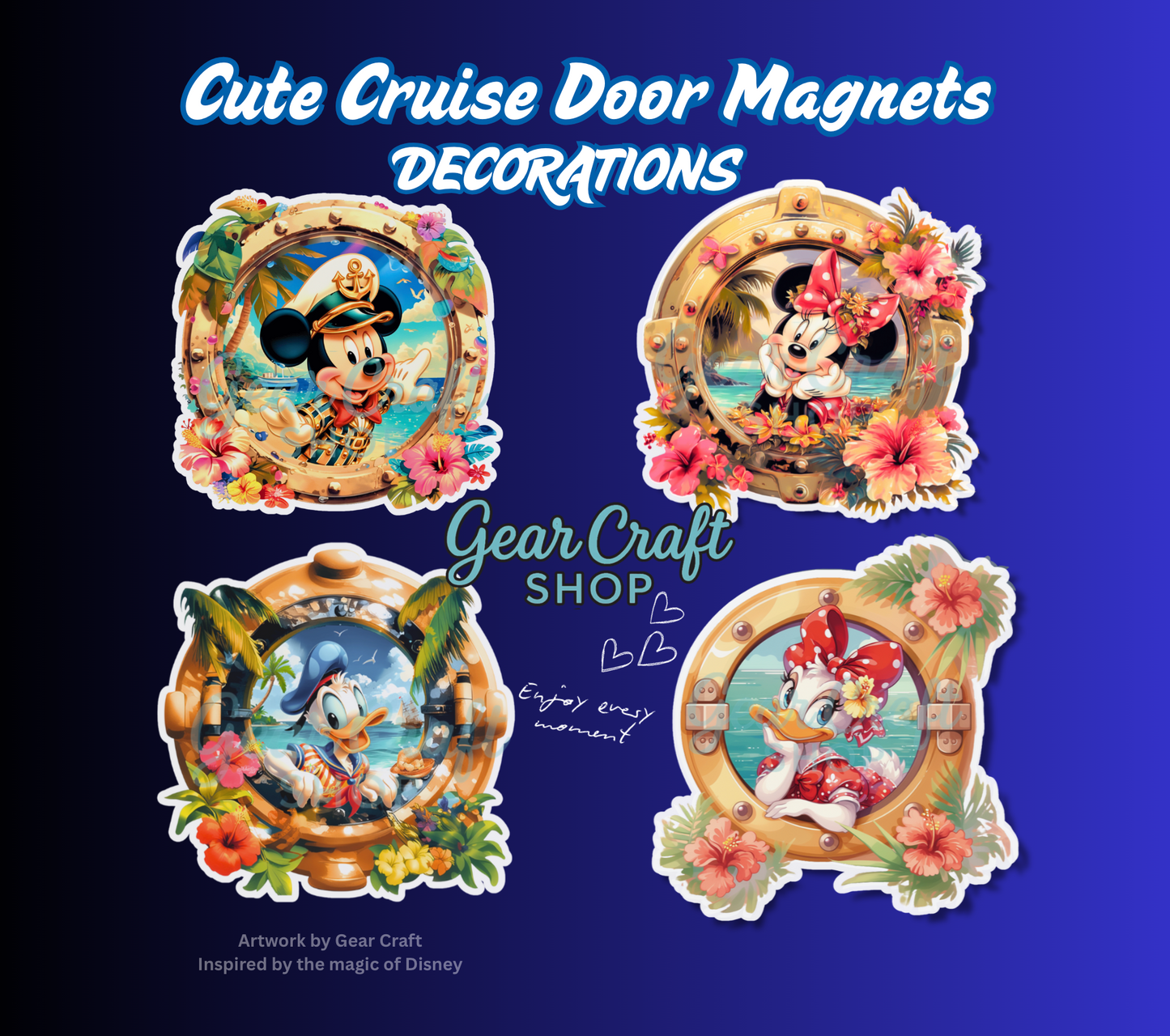 Sailor Porthole Friends Cruise Door Magnets - Disney Door Magnet - Set of 4