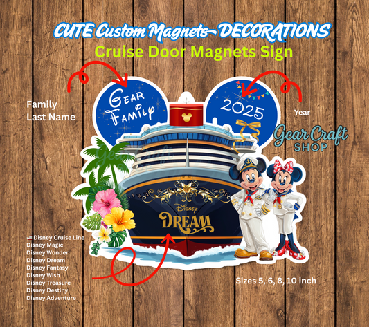 Unique Disney Cruise Door Magnet – Custom Ship Sign with Family Name & Year