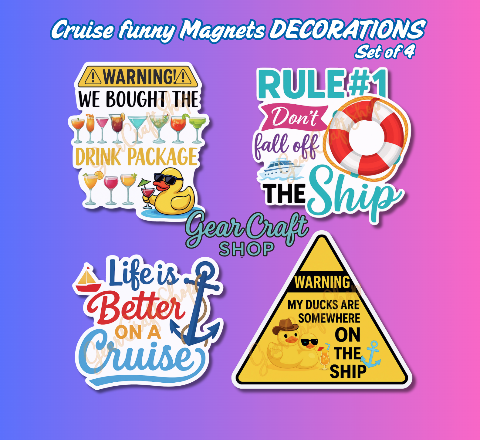 ⚓ Funny Cruise Memories Magnets – Set of 4 - style 032