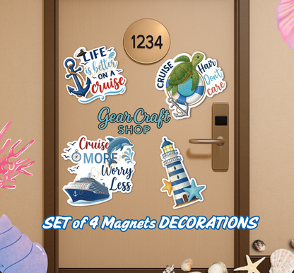 Funny Cruise Door Magnet Set – 4 Hilarious quotes Decorations Magnets
