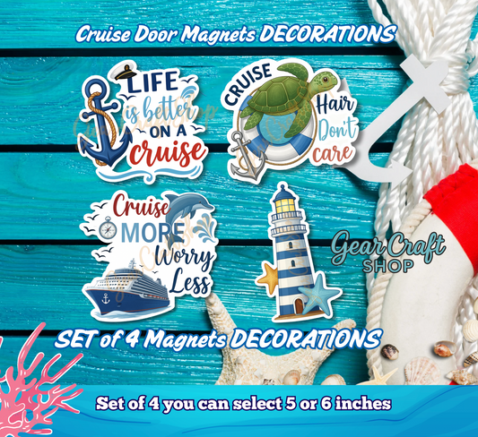 Funny Cruise Door Magnet Set – 4 Hilarious quotes Decorations Magnets