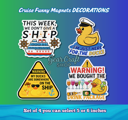 Funny Cruise Door Magnet Set – 4 Hilarious quotes & ducks Decorations Magnets
