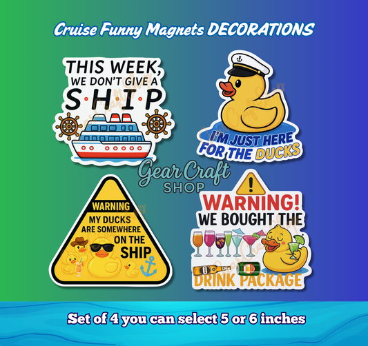 Funny Cruise Door Magnet Set – 4 Hilarious quotes & ducks Decorations Magnets