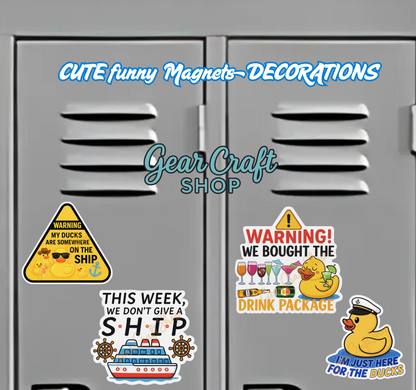 Funny Cruise Door Magnet Set – 4 Hilarious quotes & ducks Decorations Magnets