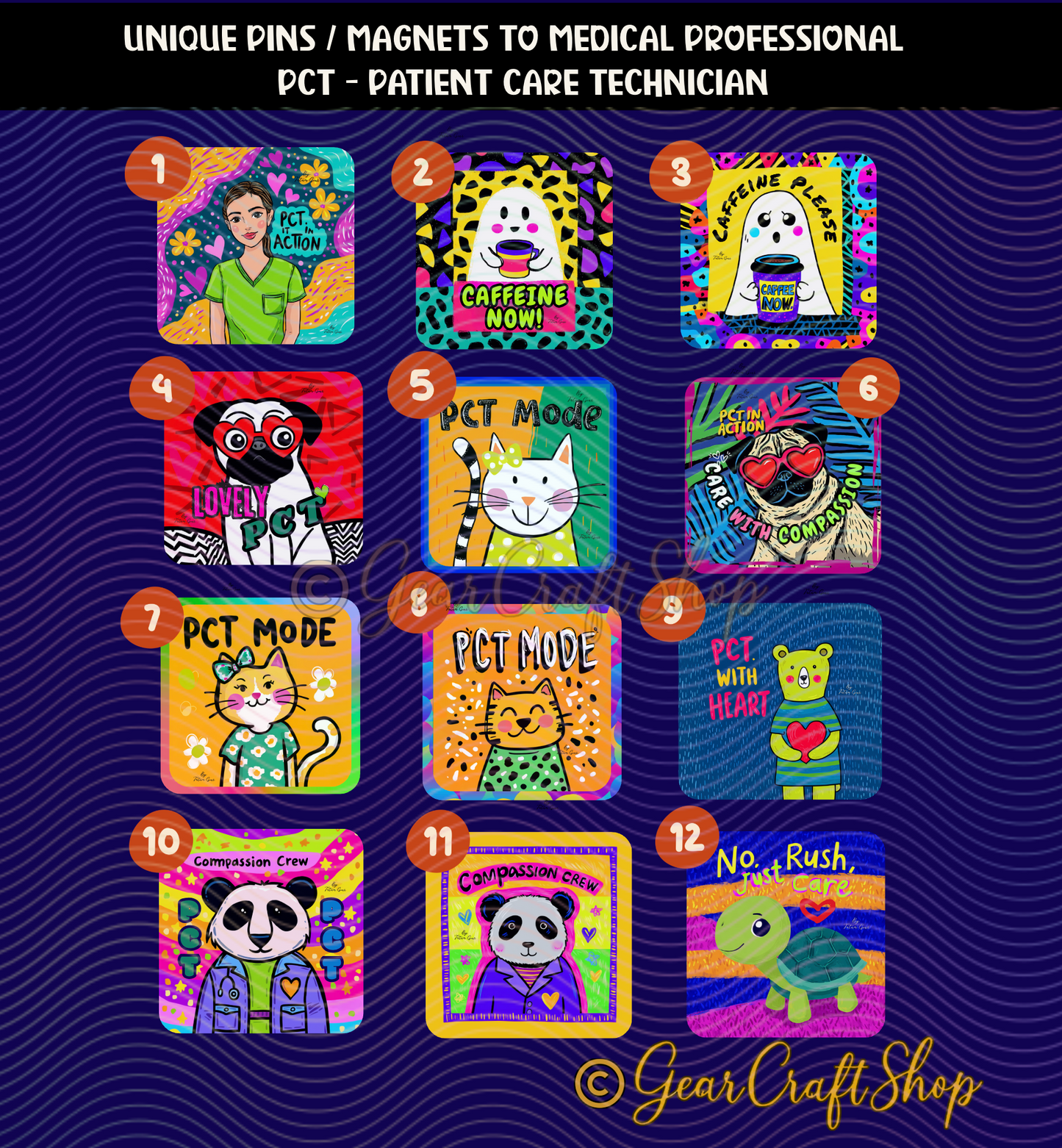 PCT Square Pin or Magnet – Patient Care Technician Gift – Medical Staff Designs