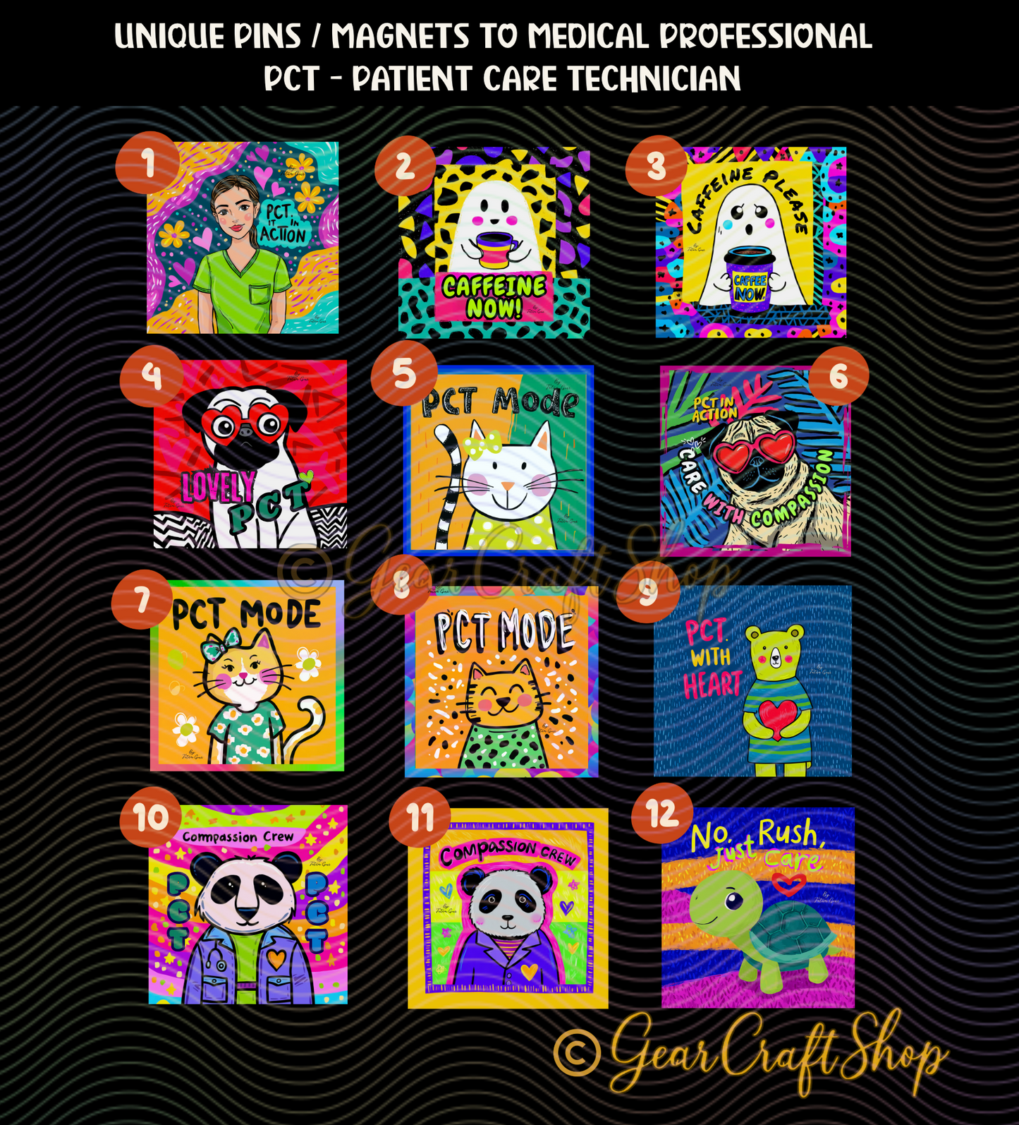 PCT Square Pin or Magnet – Patient Care Technician Gift – Medical Staff Designs