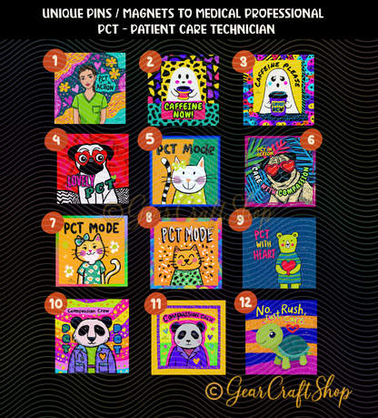PCT Square Pin or Magnet – Patient Care Technician Gift – Medical Staff Designs