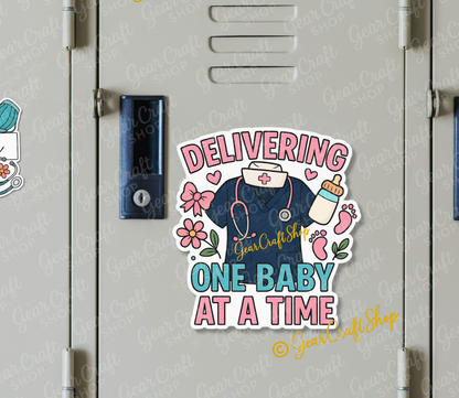 Cute Delivering One Baby at a Time – Maternity Nurse Sticker