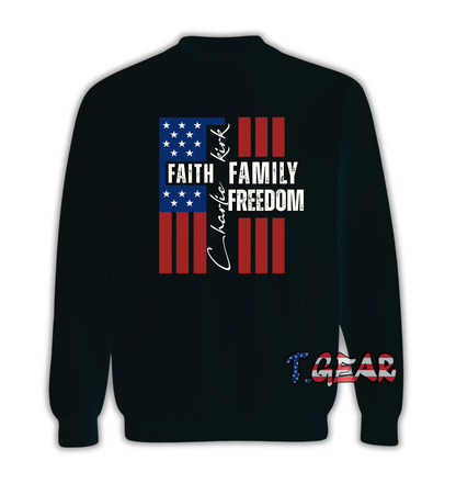 Justice for Charlie Kirk, Faith Family Freedom Sweatshirt - Love USA