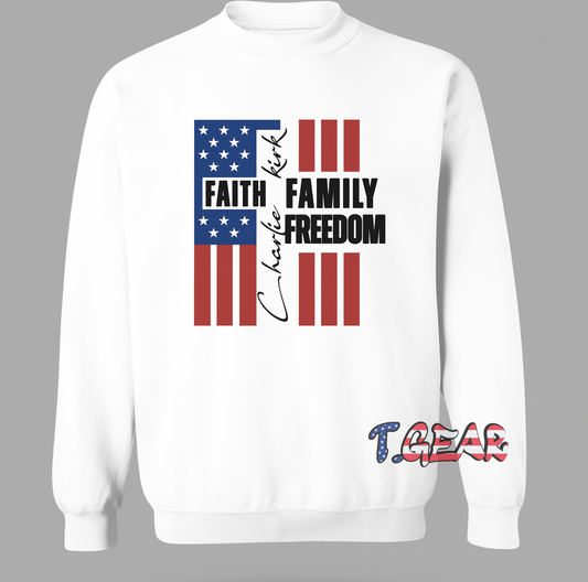 Justice for Charlie Kirk, Faith Family Freedom Sweatshirt - Love USA