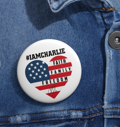 Set of 2 Patriotic Pins Buttons, Gifts, Faith Family Freedom