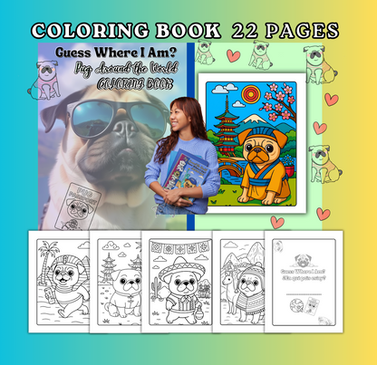 Pug Around the World: Guess Where I Am? Coloring and Educational