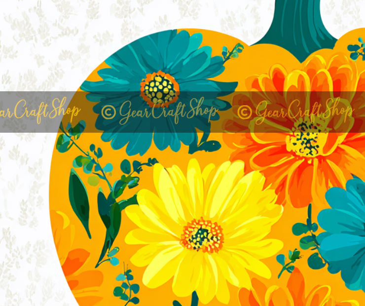 Floral Pumpkin Clipart Set – 4 Fall Designs | High-Quality PNG