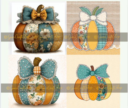 Vintage Bow Pumpkin Clipart Set – 4 Fall Designs