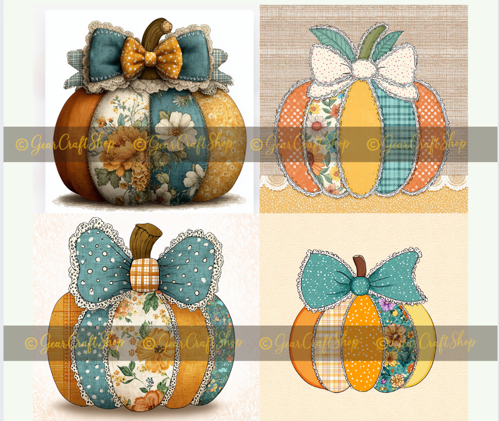 Vintage Bow Pumpkin Clipart Set – 4 Fall Designs