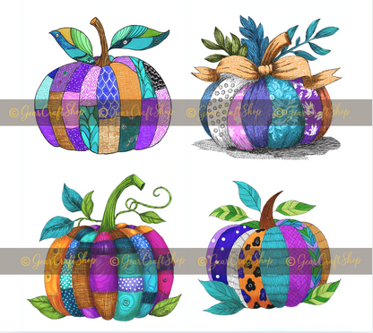 Pumpkin art clipart style,Set – 4 Fall Designs | High-Quality PNG