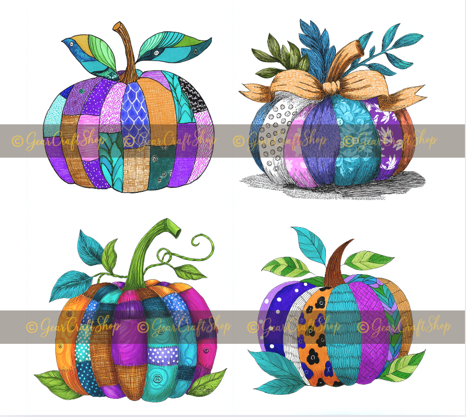 Pumpkin art clipart style,Set – 4 Fall Designs | High-Quality PNG