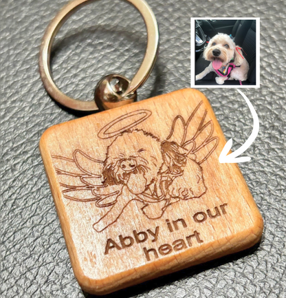 Custom memorial Pet Wooden Keychain – Hand-Drawn art