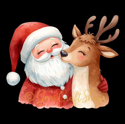 Cute Watercolor Santa & Reindeer Christmas Clipart Bundle | 08 PNG Files