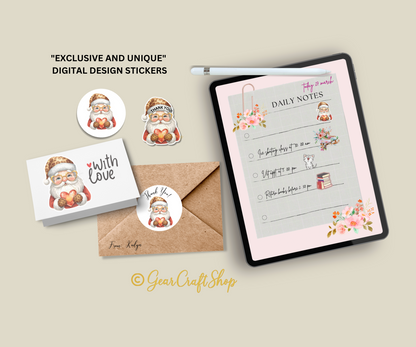 Cute Santa Heat - Christmas Clipart Digital Stickers | 08 PNG Files